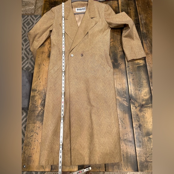 Camel color lightweight trench longline coat duster Vintage Union Made in USA - Picture 12 of 17